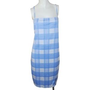Rue21+ Womens 2X Strappy Blue White Plaid Mini Dress Slit Bodycon Stretch NWT‎